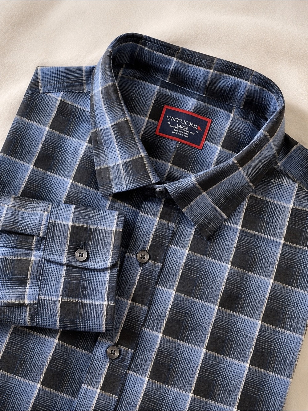 UNTUCKit Shirt Mens Large Slim Fit Blue Plaid Wrinkle Free